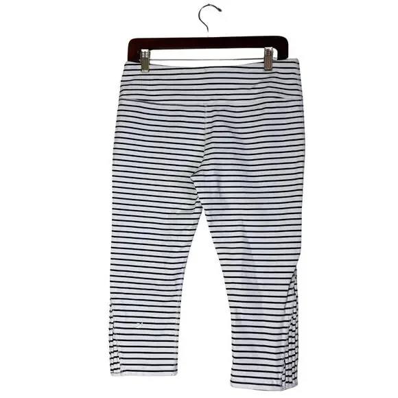 Glyder Striped Capri Leggings Lattice Hem Athleisure High Rise L - Picture 5 of 8